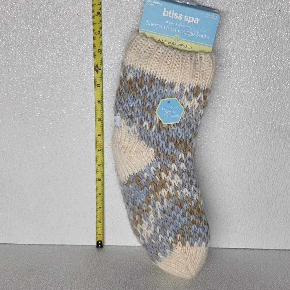 Bliss Spa Lounge Socks Womens 5-10 Blue Aloe Infused Sherpa Lined Slipper Socks - Picture 15 of 15